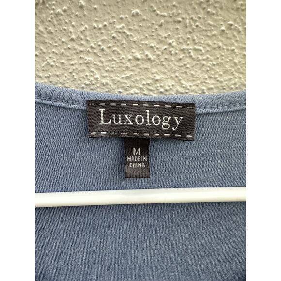 Luxology Womens Shirt Size Medium Blue Half Sleeve Ruffle - Picture 4 of 11